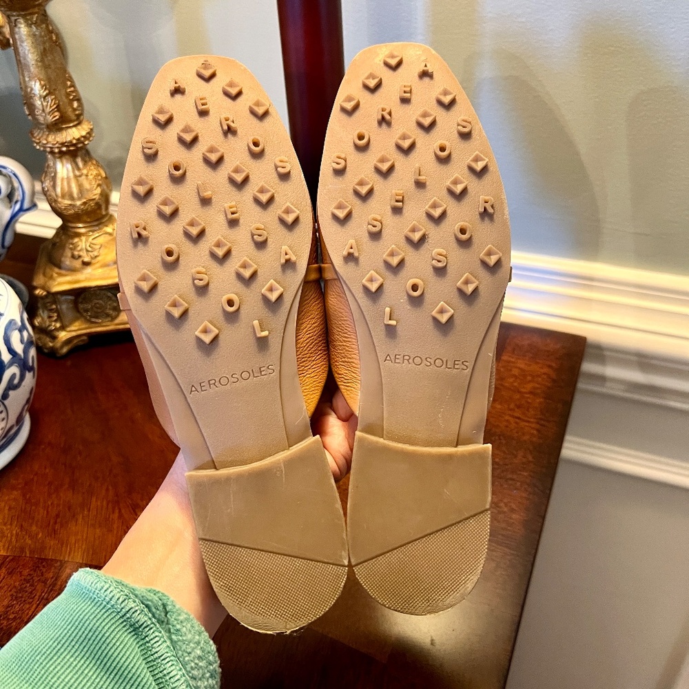 AEROSOLES Tan Leather Slip-On Mules with Gold Accent - Picture 6 of 6